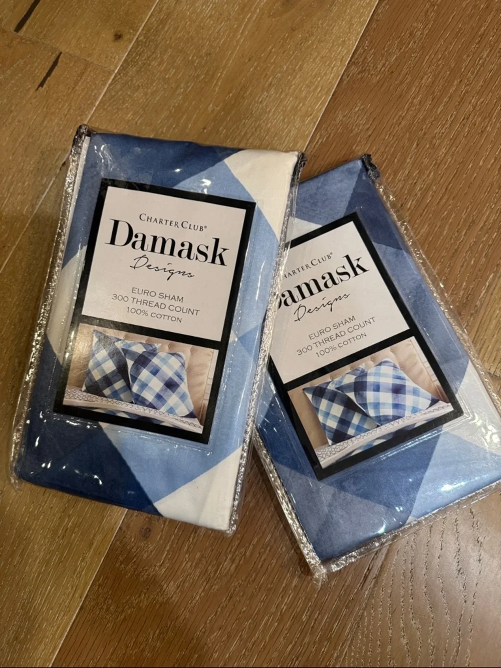 NWT 2 Charter Club Damask Designs Painted Plaid Pillow Shams- EURO 100% cotton
